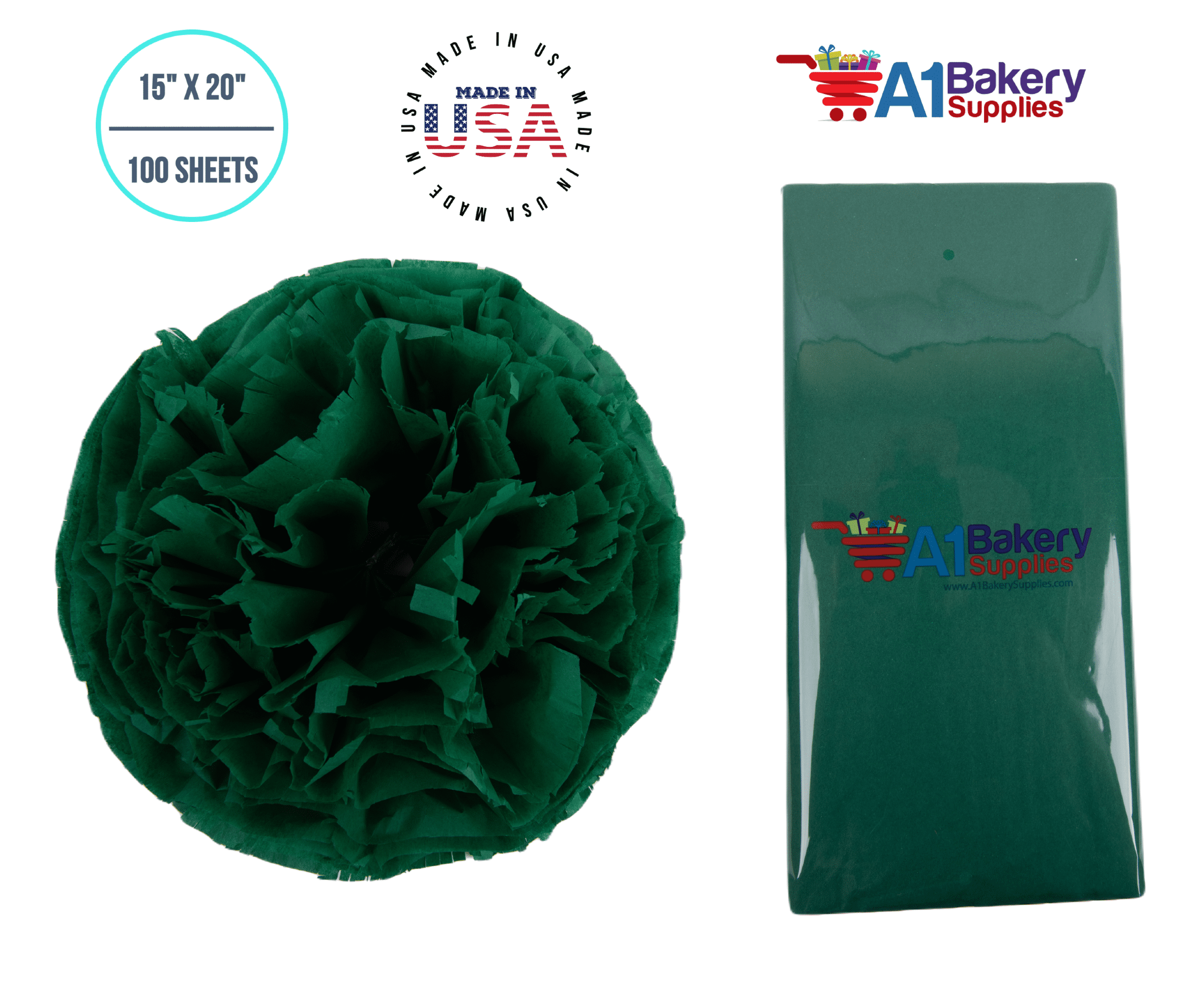 Emerald Green Tissue Paper Squares, Bulk 100 Sheets
