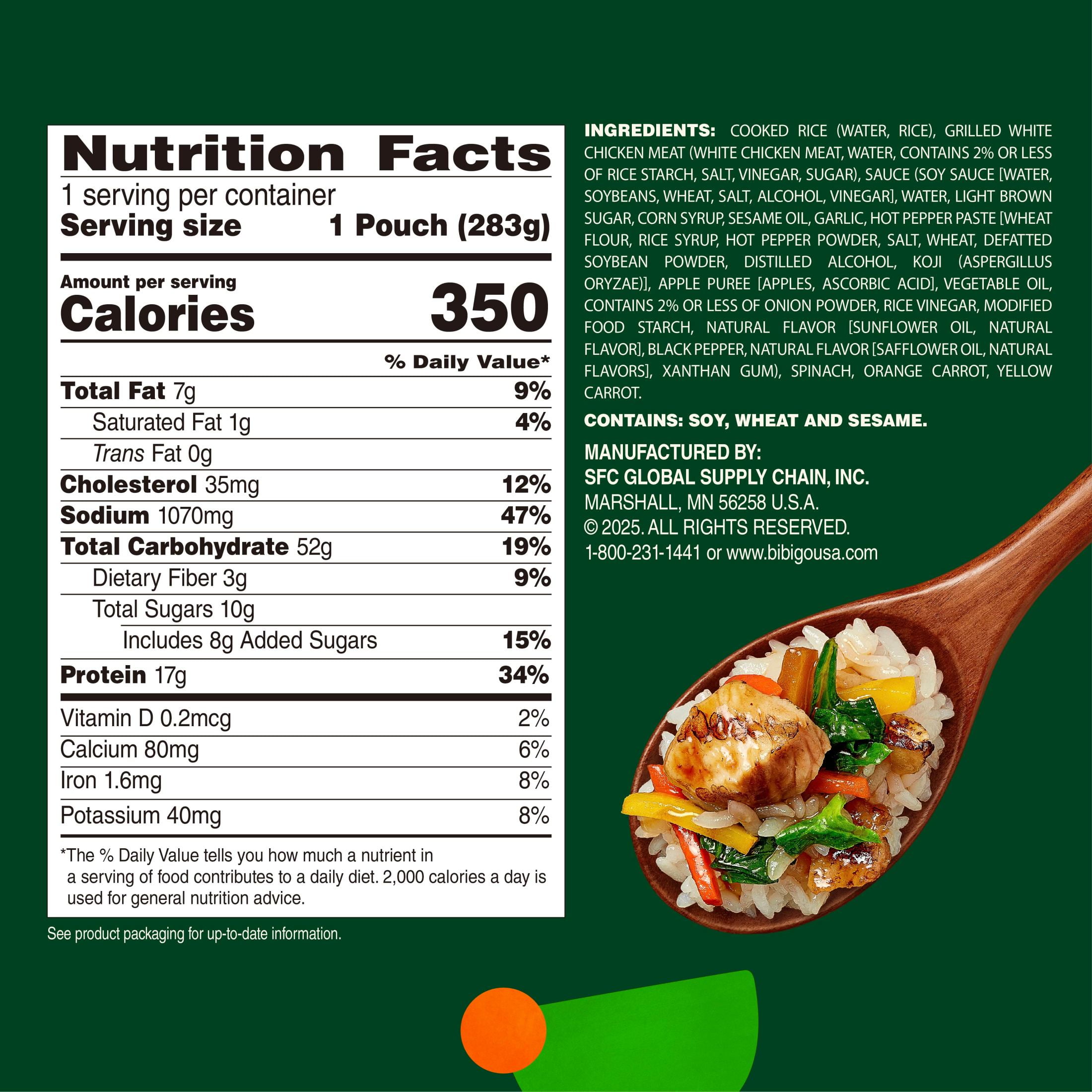 Bibigo Frozen Chicken & Vegetable Bibimbap Rice Bowl, 10.0 oz