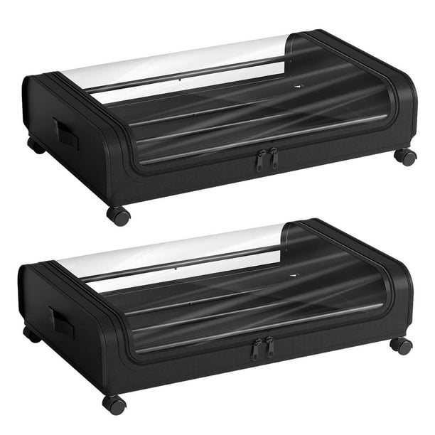 Almacenamiento rodante debajo de la cama, organizador de almacenamiento de zapatos con asa y tapa, almacenamiento de dormitorio para juguetes, suétere 2 negro