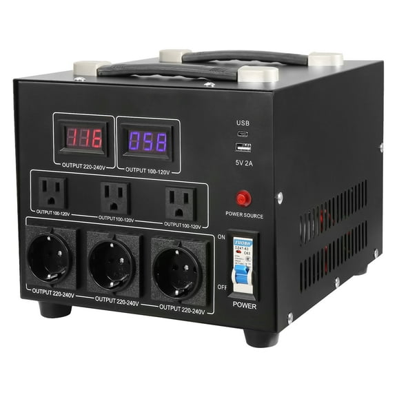 VEVOR 5000W Voltage Converter Transformer, Heavy Duty Step Up/Down Transformer, Convert from 110 Volt to 220 Volt, with US Outlet EU Outlet 5V USB Port, CE Certified