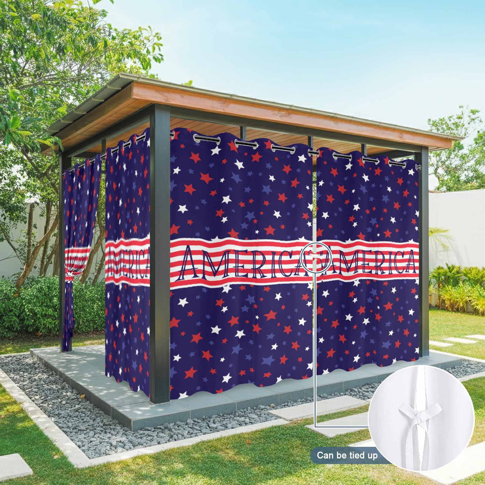 Independence Day Star Outdoor Curtains for Patio, Modern American Red White Stripe Star Blue Sunshade Privacy Drapes Grommet Waterproof Outside Curtains for Porch/Cabana/Balcony 54"x 108", 1 Panel