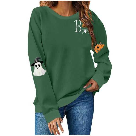 Wensltd Women Halloween Sweatshirt No Hood Shirt Graphic Pullover Fall Long Sleeve Tops