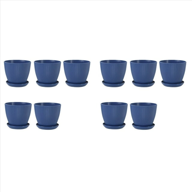 Plastic Planter Pots for Plants, 10 Pack 6 Inch Flower Pots with Drainage Holes and Saucers, for Indoor Outdoor D,2 x Plastic rack,Dark Blue