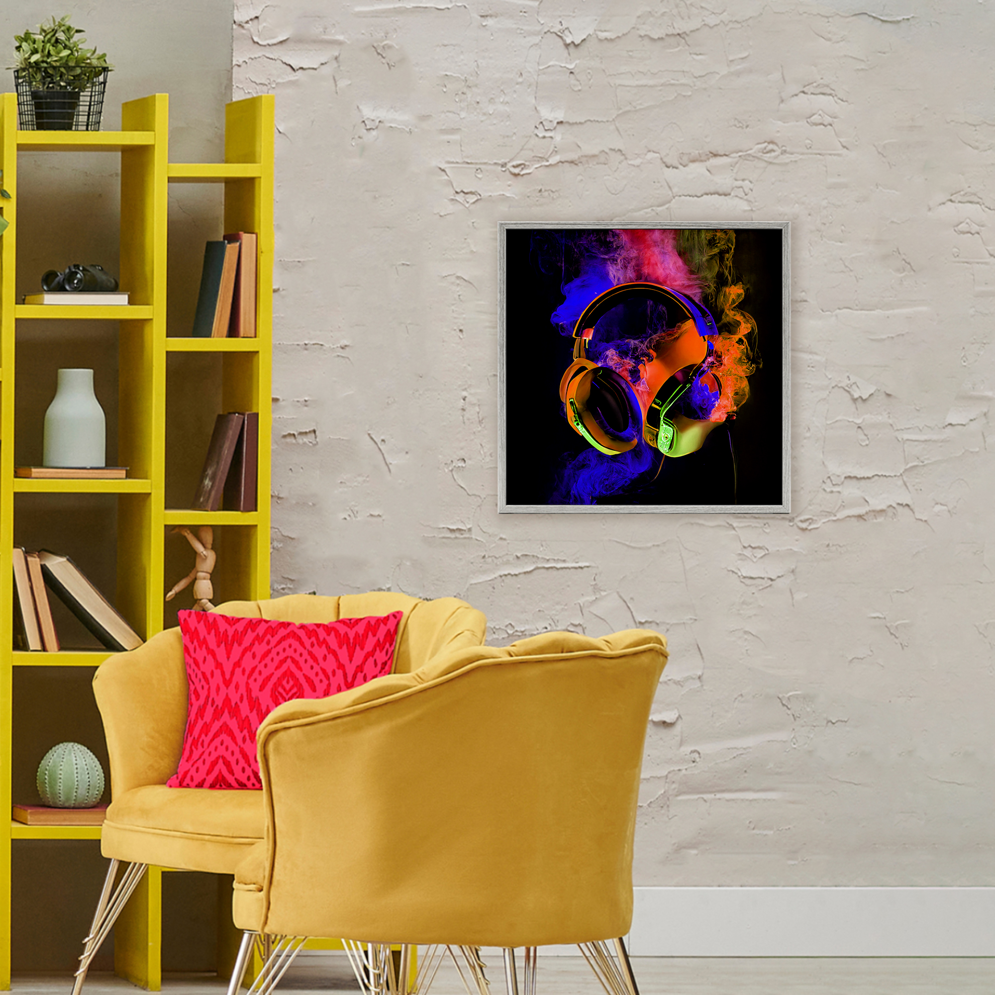 Power Play Headphones Gray Framed Giclee Art, design by Sasha