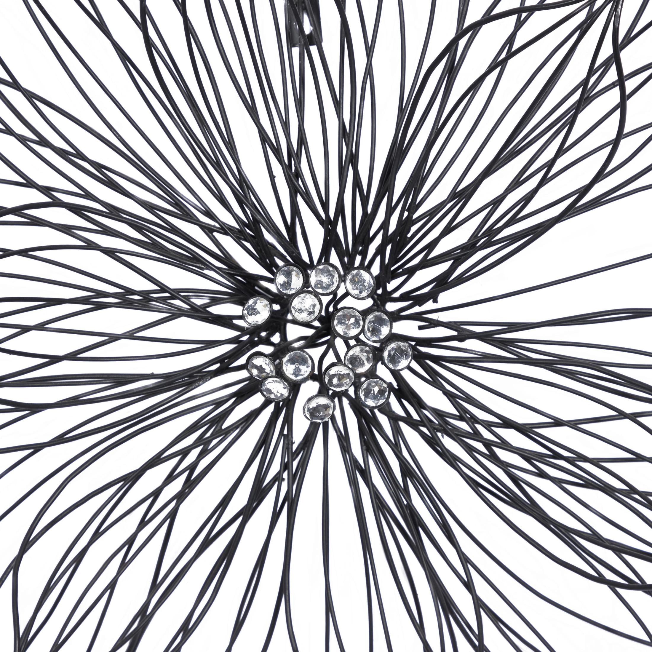 DecMode Modern Black Metal Hibiscus Flower Wall Décor with Crystal Embellshments, 26"W x 26"H