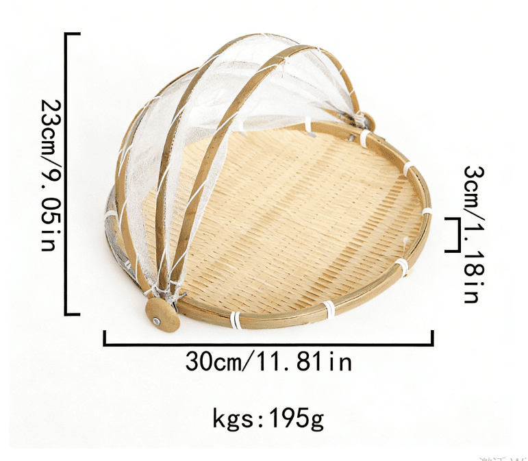 Mesase 3-Piece Bamboo Food Serving Basket Set with Mesh Covers - Hand-Woven Insect-Proof Trays for Fruit, Veg, Bread & Drying (S/M/L) - Also Available Individually