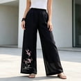 thumbnail image 6 of MYAOYINo Boundaries Linen Pants for Women Plum Blossom Embroidery Wide Leg Elastic Waist Casual, 6 of 7
