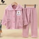 thumbnail image 4 of Conjuntos de pijamas de franela suave para niños y niñas, ropa de dormir gruesa y cálida para el hogar, conjuntos de ropa de dormir de manga larga con solapa para otoño e invierno, 4 of 5