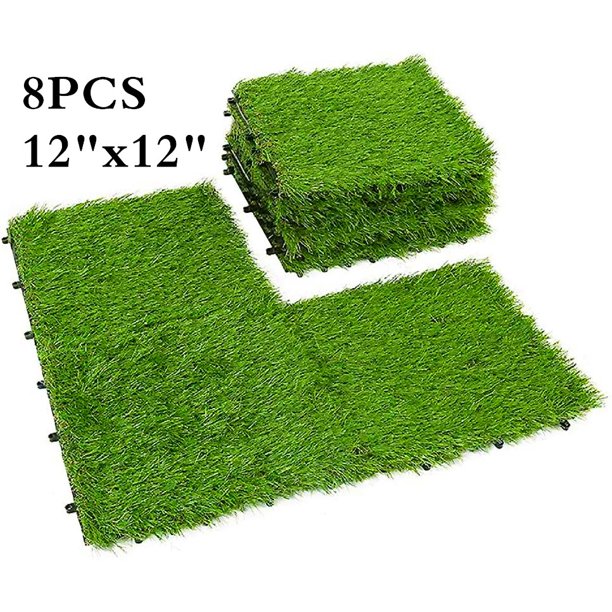 Arttoreal 8Pcs 12"Lx12"W Squares Artificial Realistic Grass Tiles,Grass