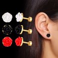 thumbnail image 1 of Boucles d'Oreilles Clous Roses pour Femmes Fleur Acrylique Or Acier Inoxydable Vis Arrière, 1 of 6