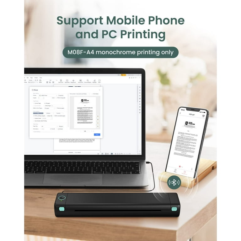 M08f A4 Imprimante thermique sans fil Portable Handheld Bluetooth Mini  Personal Home Office Printers Hd Printing Pas besoin d'utiliser de l'encre
