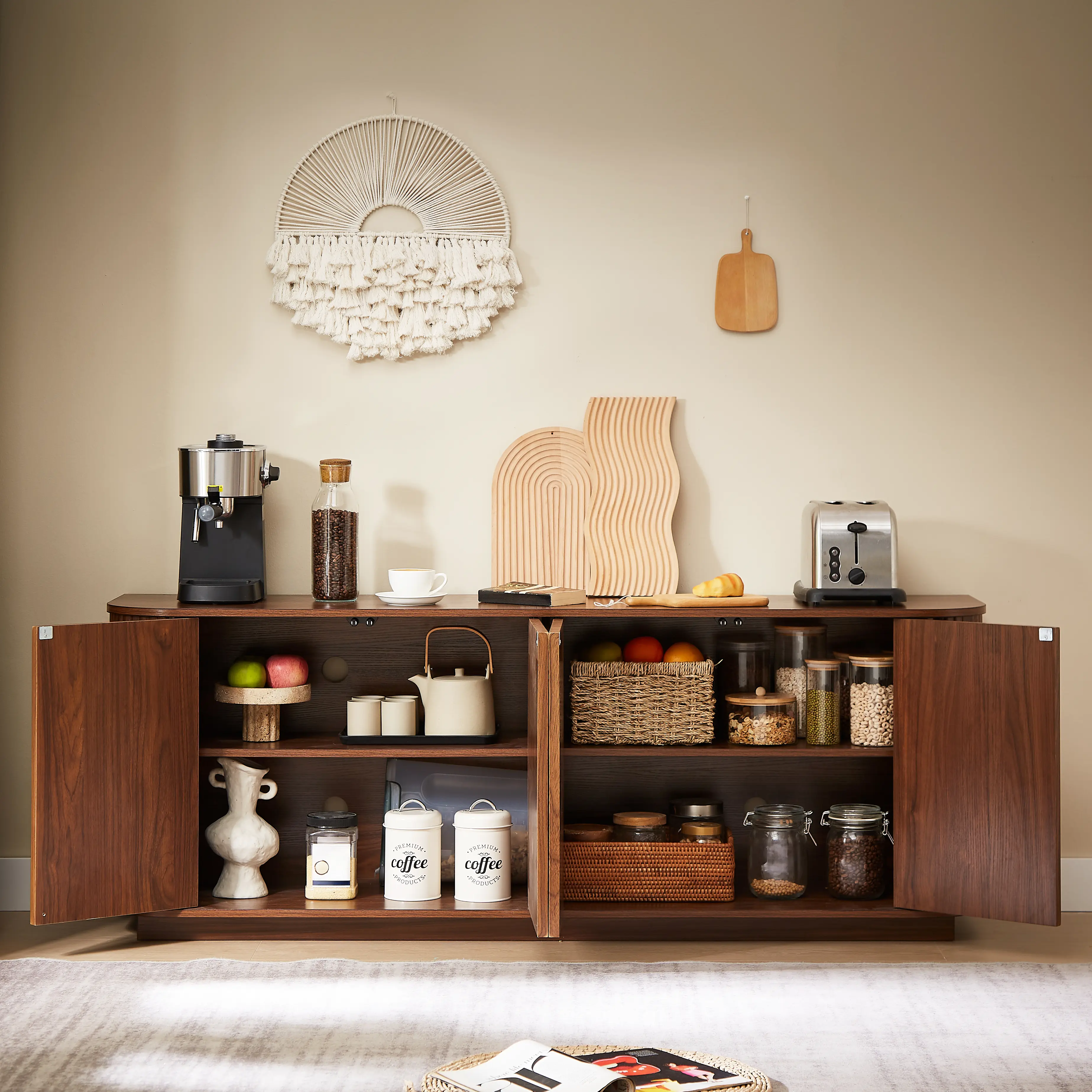 Aukfa TV Stand for TVs Up to 65", Striped Sideboard Storage Cabinet for Kitchen/Bedroom/Entryway,Walnut