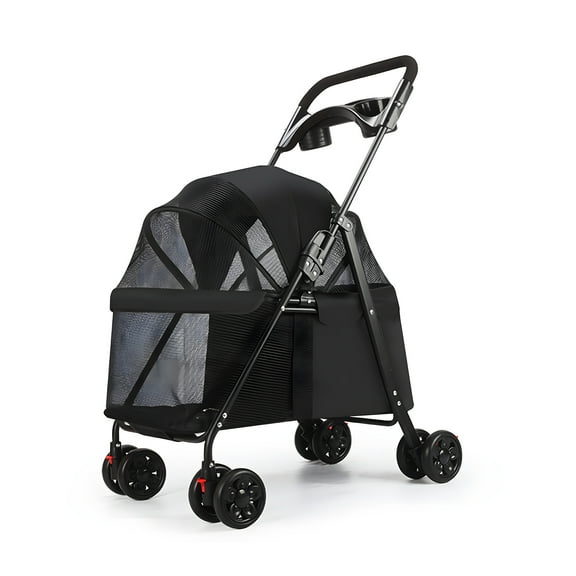 Thehsnt 4 Wheels Dog Cat Stroller, Outdoor Travel Pet Folding Stroller, Dog Cat Cage Stroller with Cup Holder, Visible Window for Medium Small Dog
