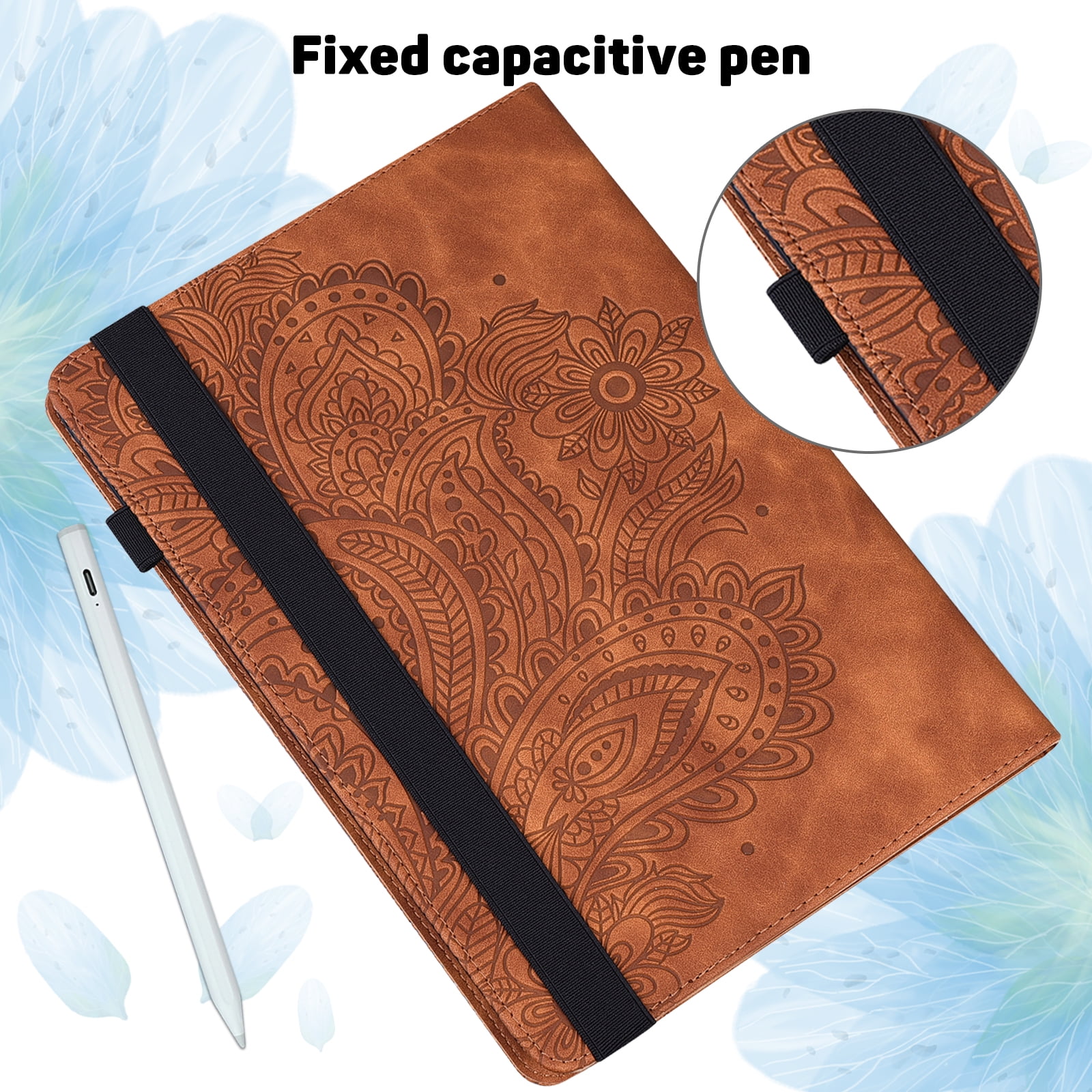 Tarise for iPad 10th Generation Case 2022 with Pencil Holder, Embossed Pattern Premium PU Leather Folding Stand Shockproof Folio Book Slim Case Cover for 2022 iPad 10th Gen A2696 A2757 A2777, Brown