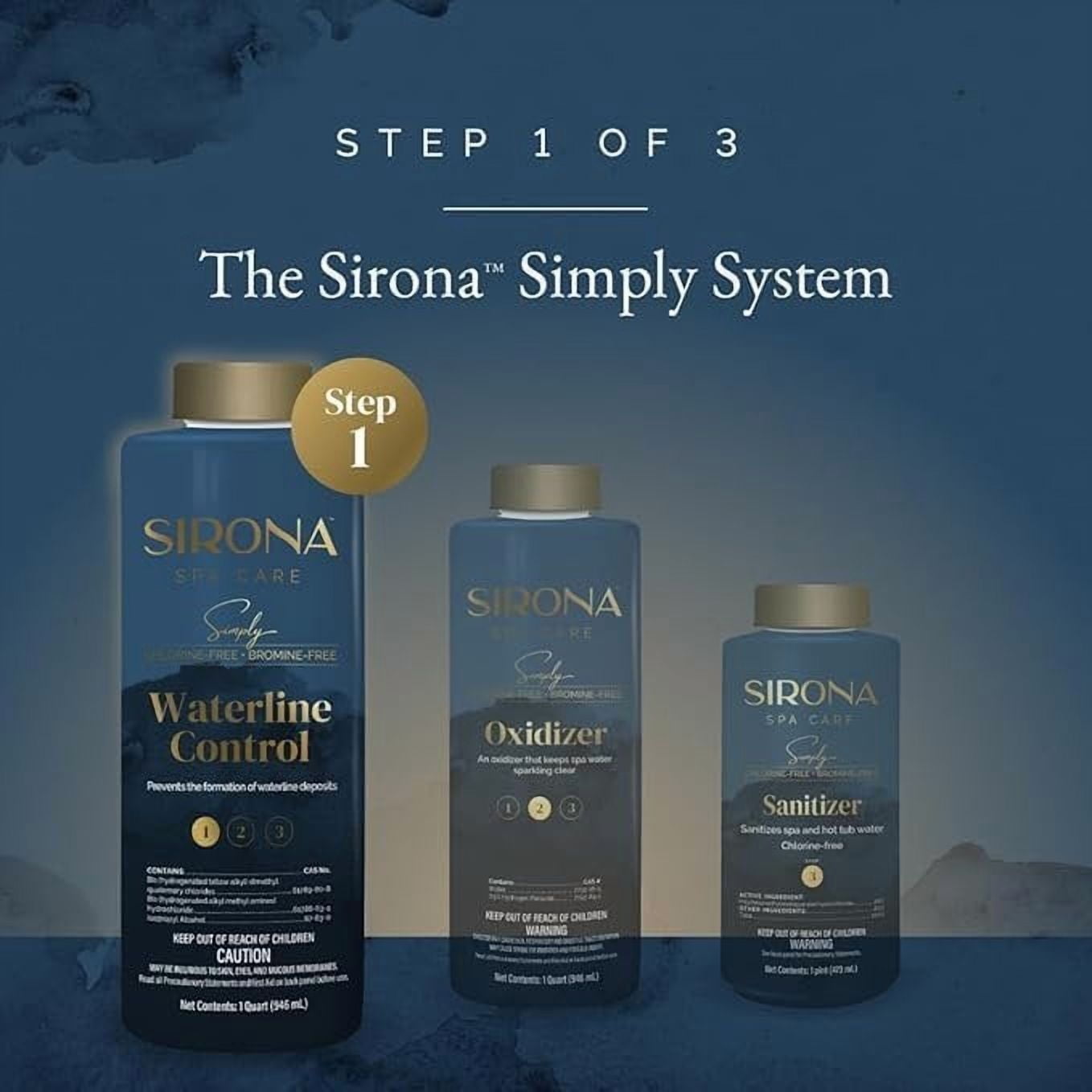 Sirona Simply Hot Tub Full Kit: Metal Control, Waterline, Oxidizer, Sanitizer with My Garden Pool Test Strips, Scum Sponge Flower Oil-Absorbing Sponge and Measure Cup for Hot Tubs and Pools