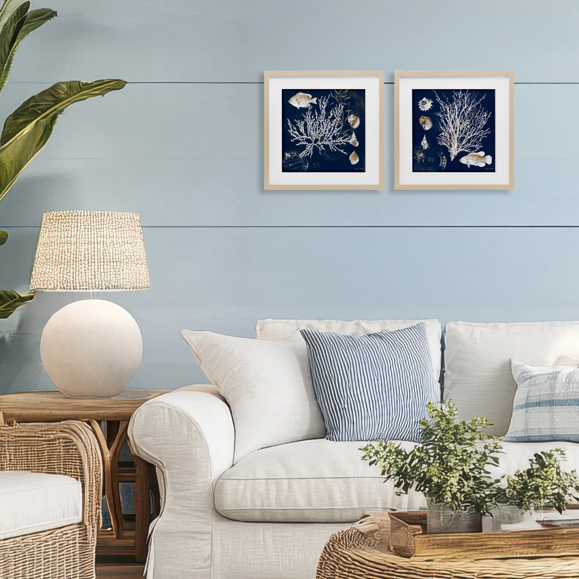 Stupell Industries Navy Coral Medley 2 Piece Birch Framed Print Under Glass Set, design by Lanie Loreth