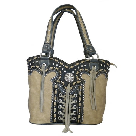 - Montana West Ladies Concealed Gun Carrying Purse Leather Laces Tassles Tan
