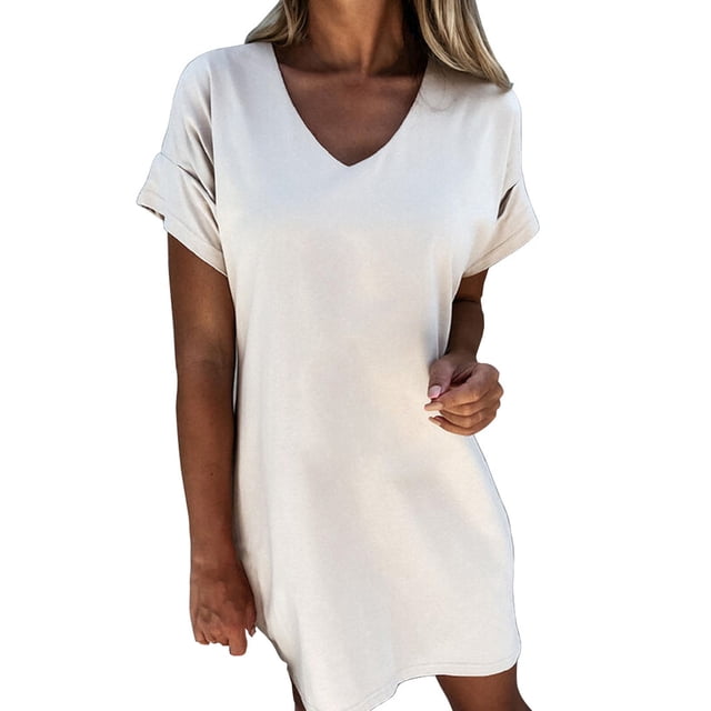 Robe T-Shirt pour Femmes Décontractée d'Été à Col en V à Manches Courtes à Imprimé Graphique Robe d'Été Coupe Ample Plage Vacances Robe Courte