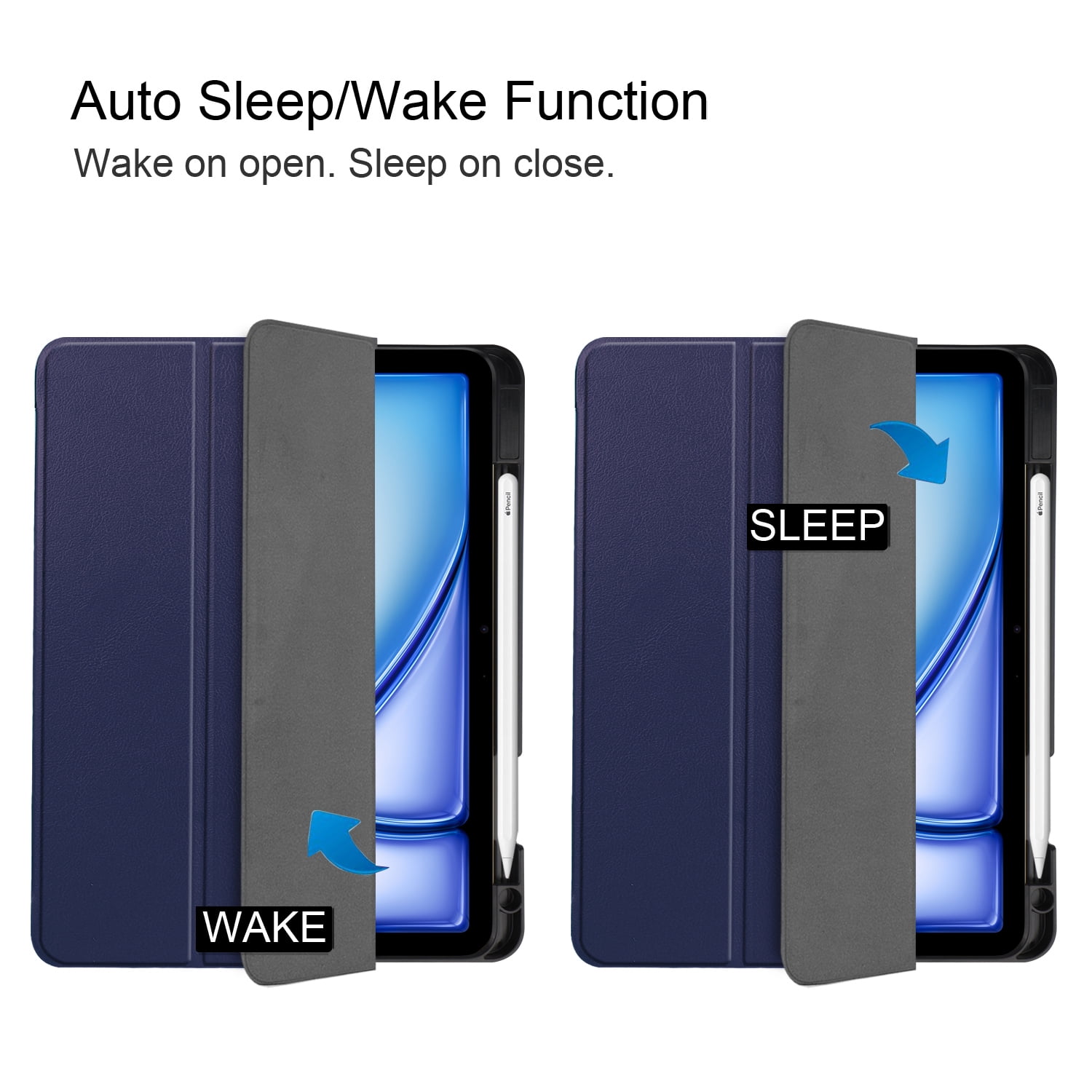 Allytechgroup iPad Air 11" M4 M3 M2 Case 2026 2025 2024, Slim Flip Smart Cover Auto Sleep Wake with Pencil Holder Multi Angle Veiwing Stand Shockproof Case for Apple iPad Air 11 inch, Darkblue