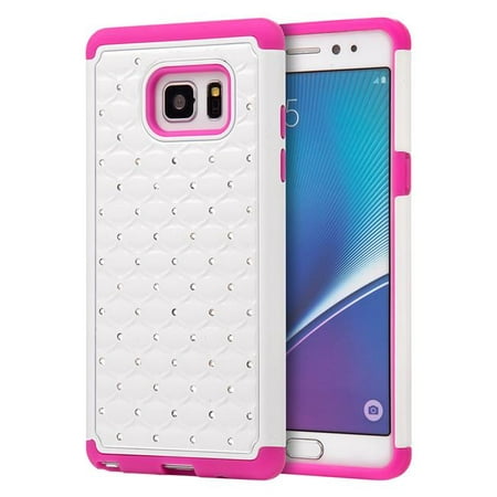 Samsung SCASAMNT7-STUD-HPWT Galaxy Note 7 Hybrid Studded Diamond Case with Hot Pink Skin Plus White PC