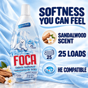 FOCA Extra Soft Liquid Fabric Softener, Sandalwood Scent, Helps Reduce Static Cling, 25 Loads, 33.81 fl oz