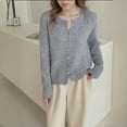 thumbnail image 2 of qelini Cardigans for Women Crewneck Sweaters Solid Button down Long Sleeve Tops Dressy Casual Outerwear, 2 of 3