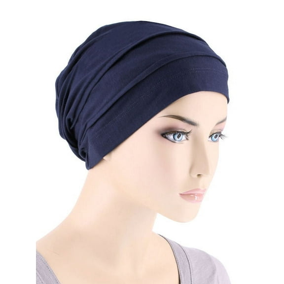 Lux Bamboo Pleated Cap in Navy Blue