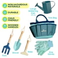 thumbnail image 3 of Kinderific Juego de herramientas de jardinería para niños STEM incluye bolsa de mano, pala, regadera, rastrillo, tenedor, paleta y guantes (azul), 3 of 7