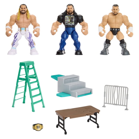 WWE Knuckle Crunchers WrestleMania Set with 3 Action Figures, Launcher & 4 Accessories
