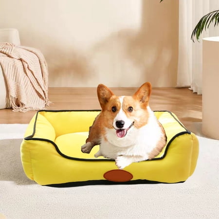 Qiopertar Pet Seat Cushion Soft Cotton Filled Removable Washable Pet Sofa Bed Cozy Cat Dog Bed for Couch Floor Car Travel Comfort Yellow