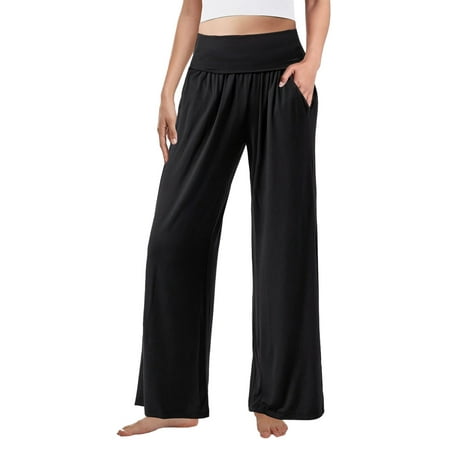 

Yoga Pants Women s Wide Leg Comfy Pants Casual Loose Yoga High Waisted Cozy Lounge Pajama Palazzo With Pockets(L Black)