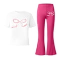 thumbnail image 4 of RTKFRFLM Girls Summer Vacation Outfit Cute Bowknot Print Fashion Top and Wide Leg Flare Pants Set Stylish 2-Piece Birthday Party Clothing for Girls 5-14 Years, 4 of 4