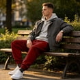 thumbnail image 4 of Men's Sweatpants Trendy Elastic Waist Drawstring Cuffed Jogging Pants Loose Lounge Casual Sweat Pants for Outdoor Sports with Pockets Wine M, 4 of 7