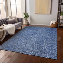 Addison Rugs Chantille Indoor/Outdoor Transitional Lines Navy Washable Rectangle Rug, 9' x 12'