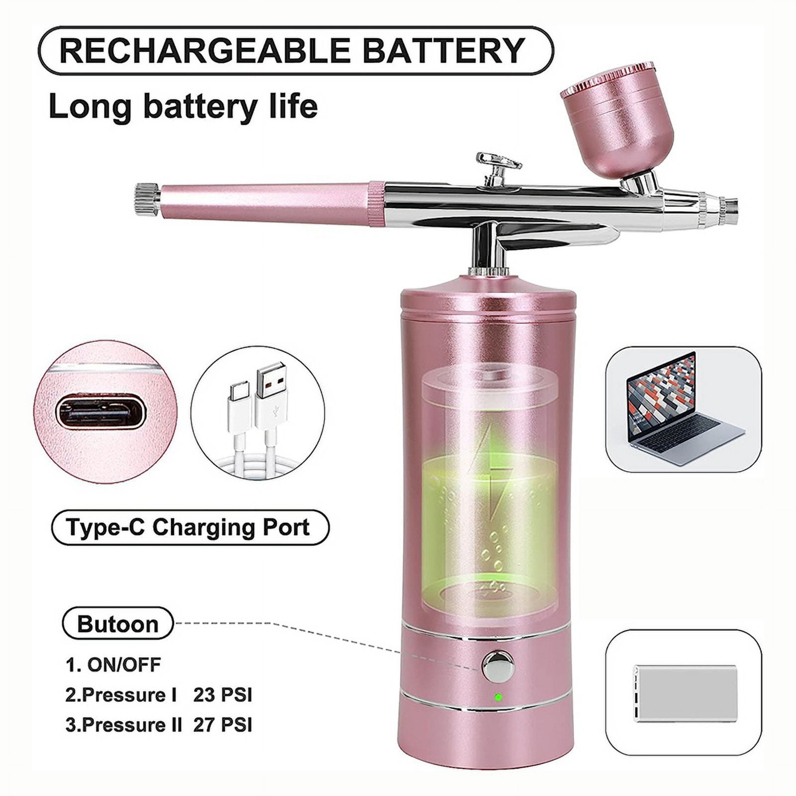 Rechargeable Cordless Airbrush Compressor with 0.4mm Nozzle for Barber, Nail Art, Makeup, Model Painting