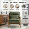 thumbnail image 2 of Bonzy Home Mid-Century Modern Accent Chair with Wood Frame, Upholstered Reading Armchair with Waist Cushion, Double Padded Side Chair for Living Room, Green, 2 of 6