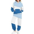 thumbnail image 4 of AINIYSGirls Color Block Sweatsuit Outfits Fleece Hooded Sweatshirt and High Waist Jogger Sweatpants Athletic Outdoor Comfy Set with Pockets for Kids Blue 10-11Years, 4 of 6