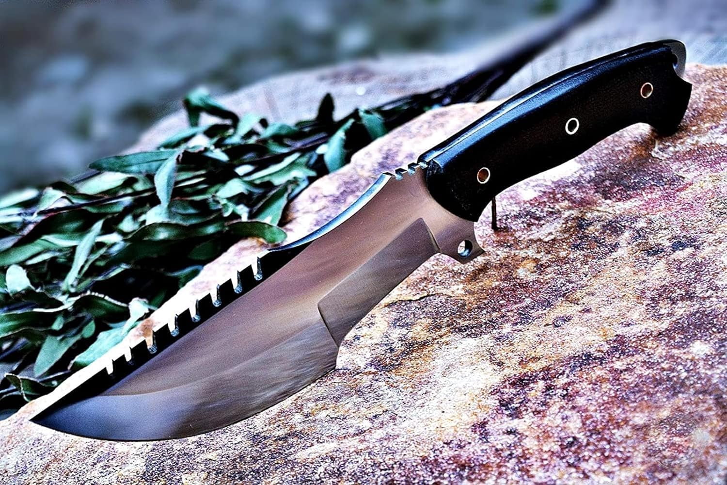 Handmade D2 Steel Tracker Knife 12" - Full Tang Fixed Blade - Micarta Handle & Leather Sheath - Bushcraft Outdoor Camping & Survival Hunting Knife - Collector Hunter Gifts