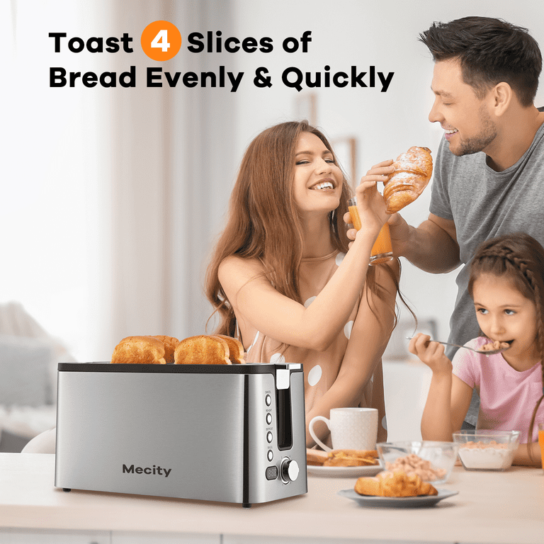 Mecity 4 Slice Toaster, Long Slot Toaster With Countdown Timer, Warming  Rack, removable Crumb Tray, 6 Browning Settings, Extra Wide Long Slots,  Stainless Steel Bread Toaster, 1300 Watts 
