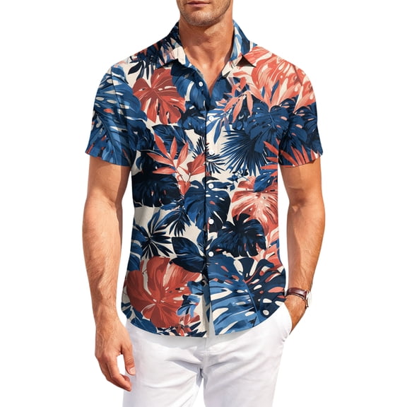 Dresfit Polo Shirts for Men Graphic Button Down Hawaiian Shirt 2026 Spring Short Sleeve Holiday Mokaloha Shirt Oversized Floral Loose Beach Aloha Shirt Royal Blue XL