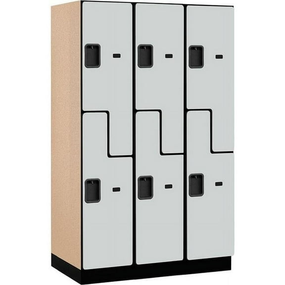 Assembled Double Tier 6 Door Extra Wide Designer Wood Locker, Gray - 15 x 21 x 72 in.