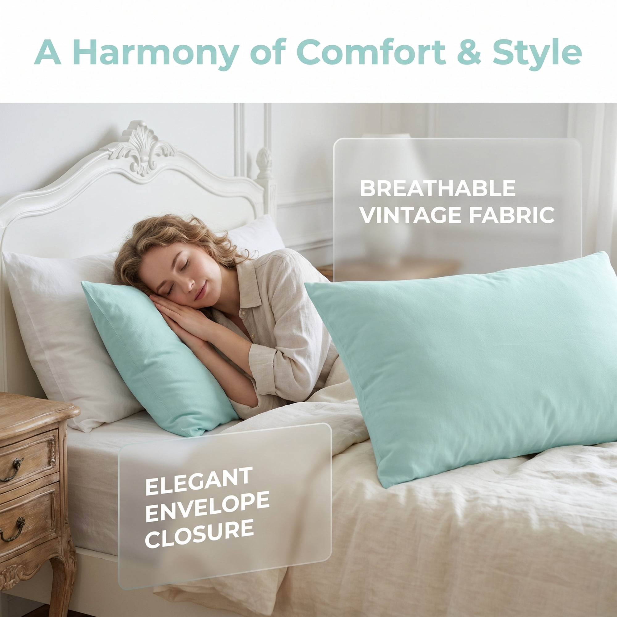 Unique Bargains 2 Pack Cotton Pillowcase Envelope Closure Bedding Blue - Light Yellow