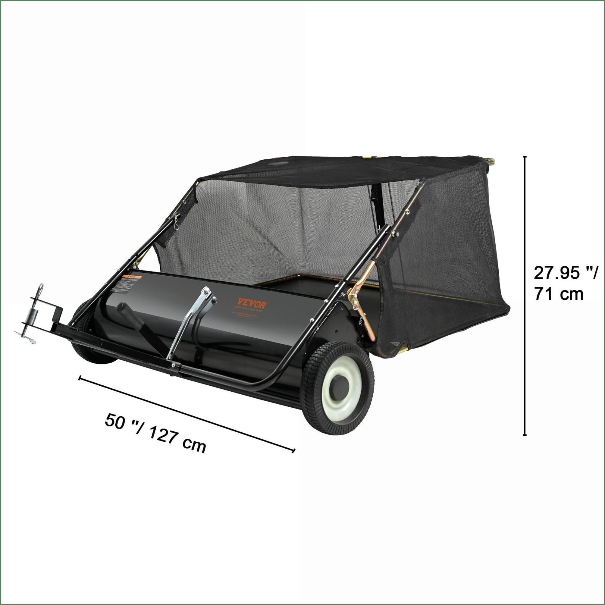 Lawn Gardening Tool | 50" Tow Behind Lawn Sweeper | 26 Cu Ft | Adjustable | For Yards Gardens | herramienta, barredora, recogedor | Black