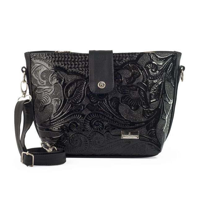 Bolso de Dama AngeLozano De Piel Sintetica Charol con Cincelado Modelo Lorena Negro
