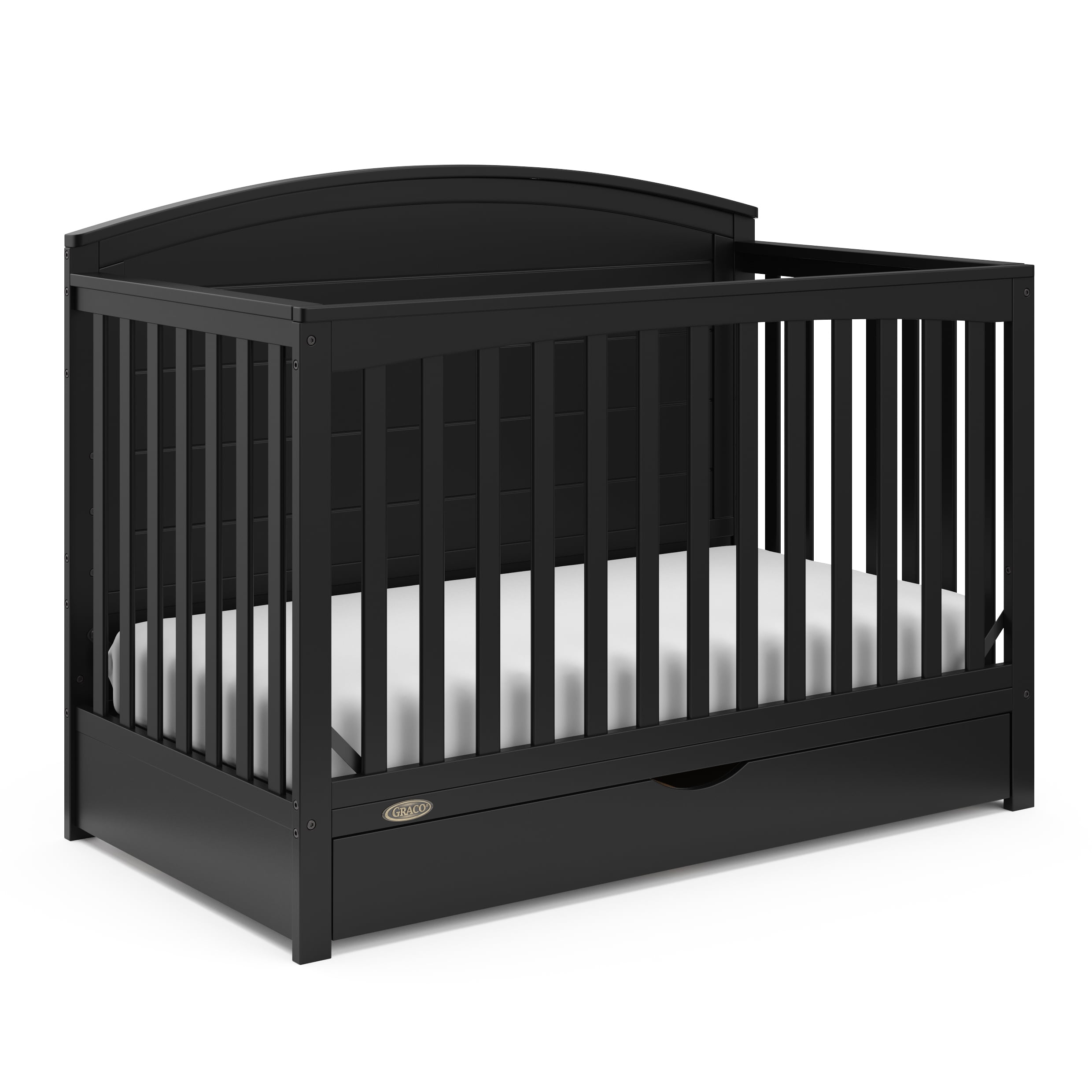 Graco Bellwood 5-in-1 Convertible Crib with Drawer and Premium Crib & Toddler Mattress Bundle, Black