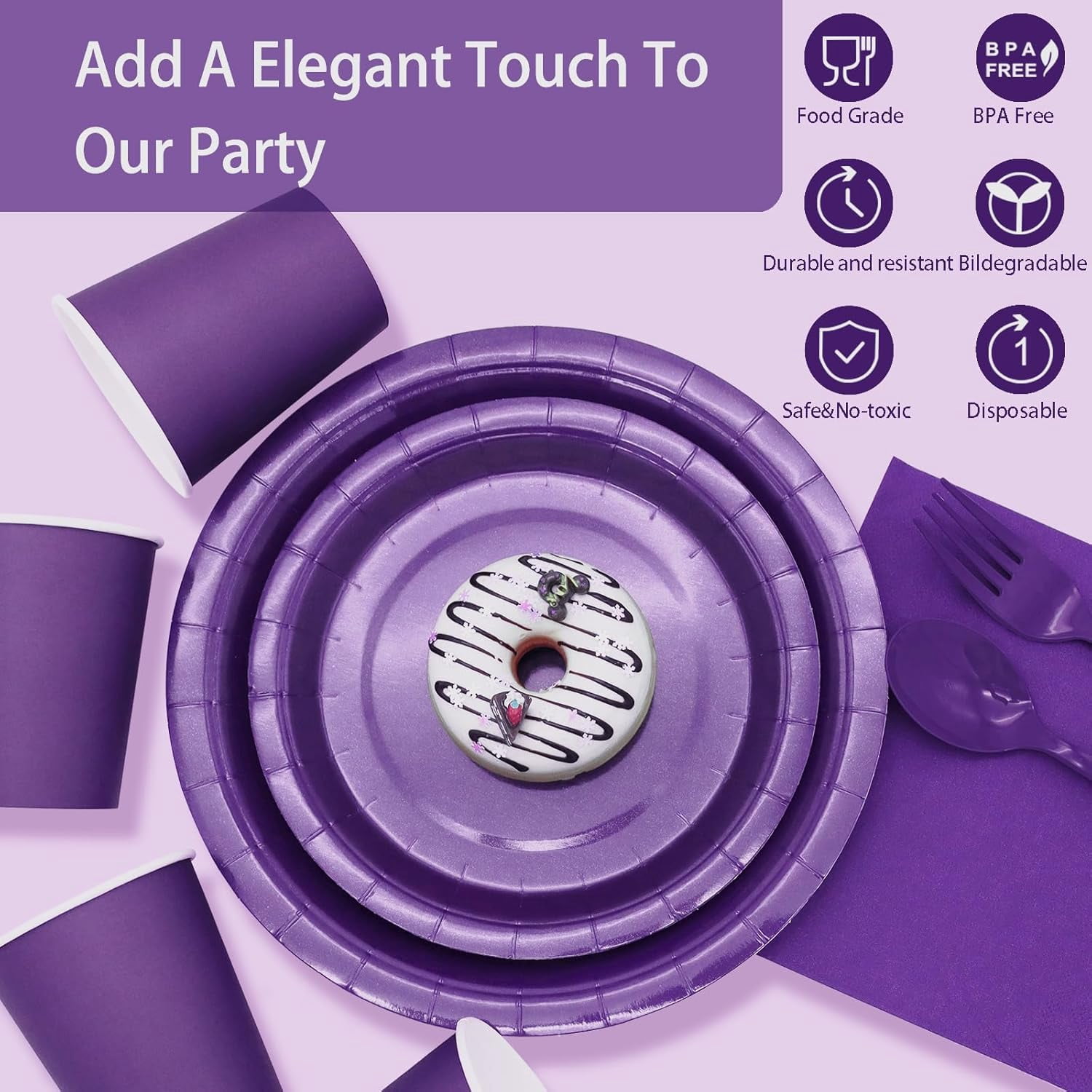 Purple Paper Plates Party Supplies, 168pcs Purple Plates and Cups and Napkins Set for Mardi Gras, Birthday, Halloween, Graduation Parties