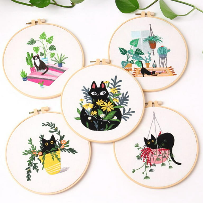  ZENSTORE 3 Sets Embroidery Kit for Beginners Adults, 3 Plastic  Hoops and 3 Black Cat Hand Embroidery Patterns, Needlepoint Kits for  Adults, Easy Cross Stitch Kits for Beginner, Cat Embroidery Kits