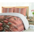 thumbnail image 3 of Ambesonne Floral Duvet Cover Set, Modern Plaid Ornament Peony, Queen, Salmon Laurel Green, 3 of 4