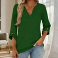 thumbnail image 2 of Loose Fit Womens V-Neck Blouse 3/4 Sleeve Casual Top with Button Tabs, Soft Polyester Spandex, Relaxed Fit Tunic, Forest Green,Size L, 2 of 7