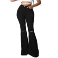 thumbnail image 1 of Gibobby Pantalones deportivos mujer Pantalones de mezclilla con dobladillo destruidos para mujer(Negro,G), 1 of 5